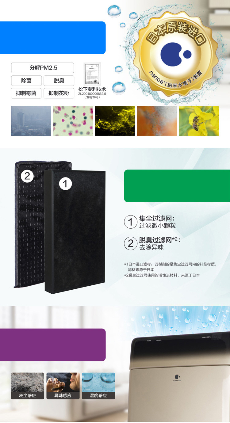 松下（Panasonic）加湿型家用空气净化器 F-VXG70C-N 除甲醛过敏原二手烟除雾霾PM2.5 节能导航离子杀菌-京东