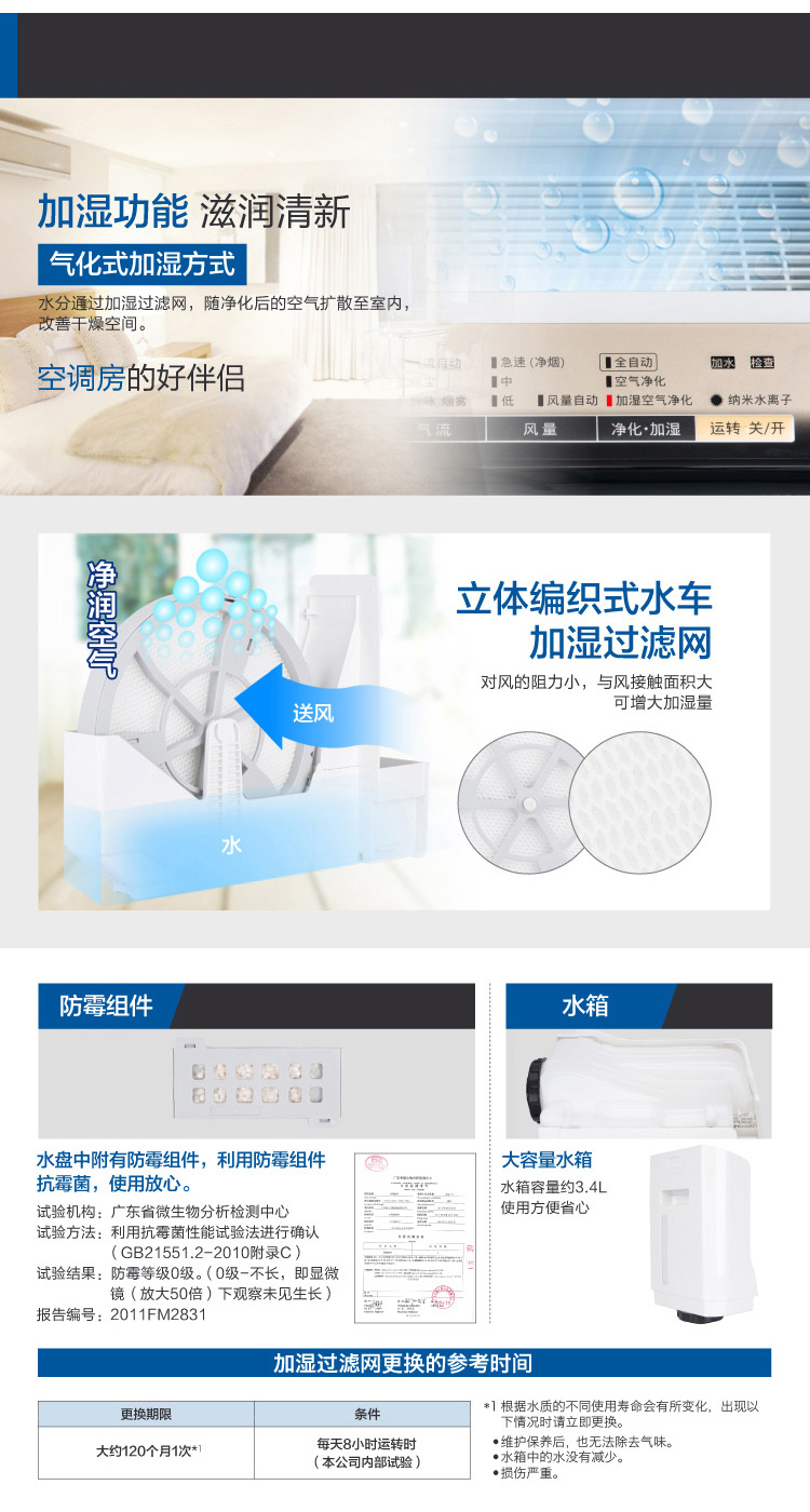 松下（Panasonic）加湿型家用空气净化器 F-VXG70C-N 除甲醛过敏原二手烟除雾霾PM2.5 节能导航离子杀菌-京东