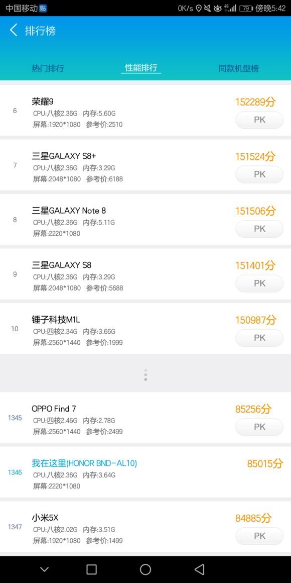 华为荣耀7x安兔兔跑分是多少